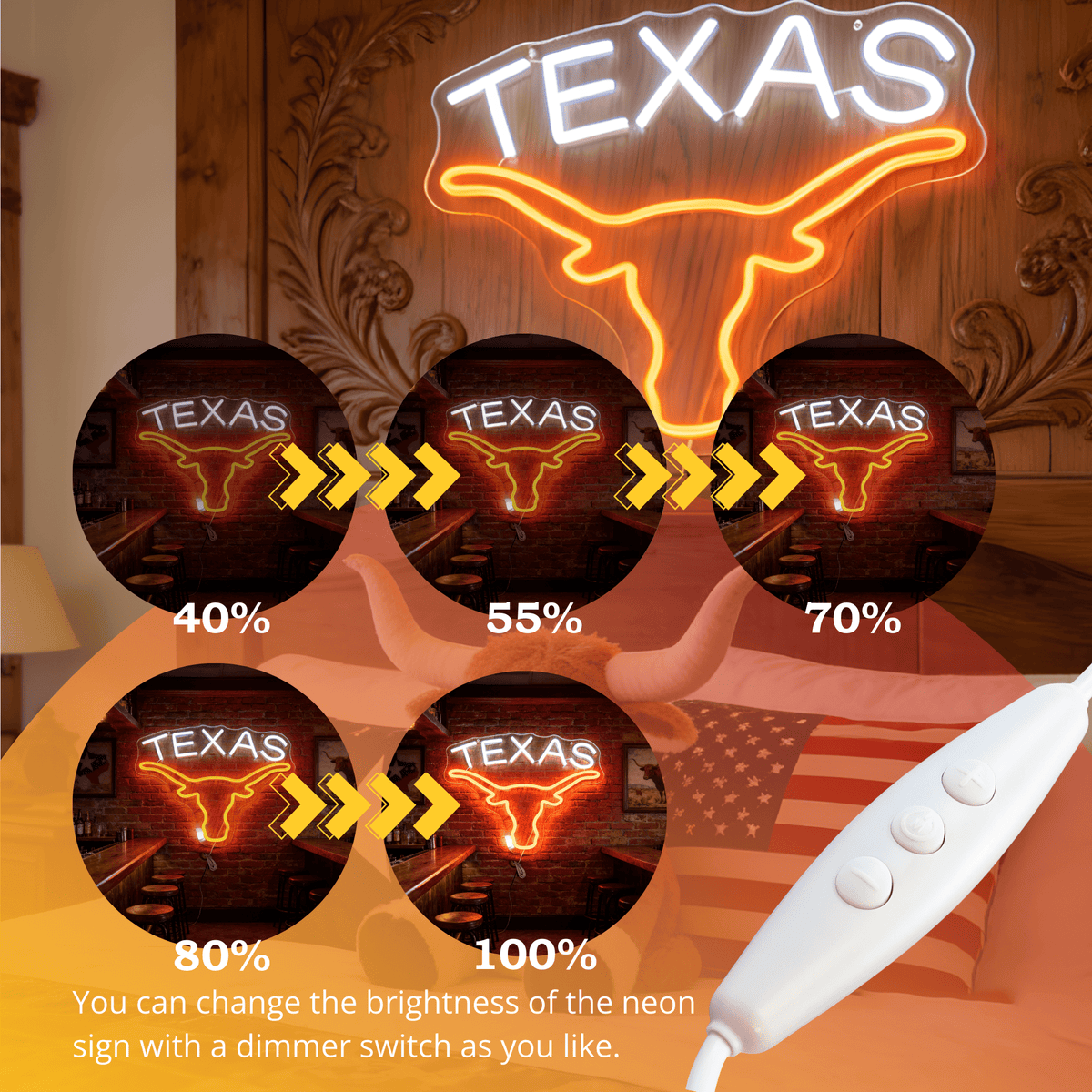 Texas Longhorn LED Neon Sign for Bar, Garage & Man Cave Decor
