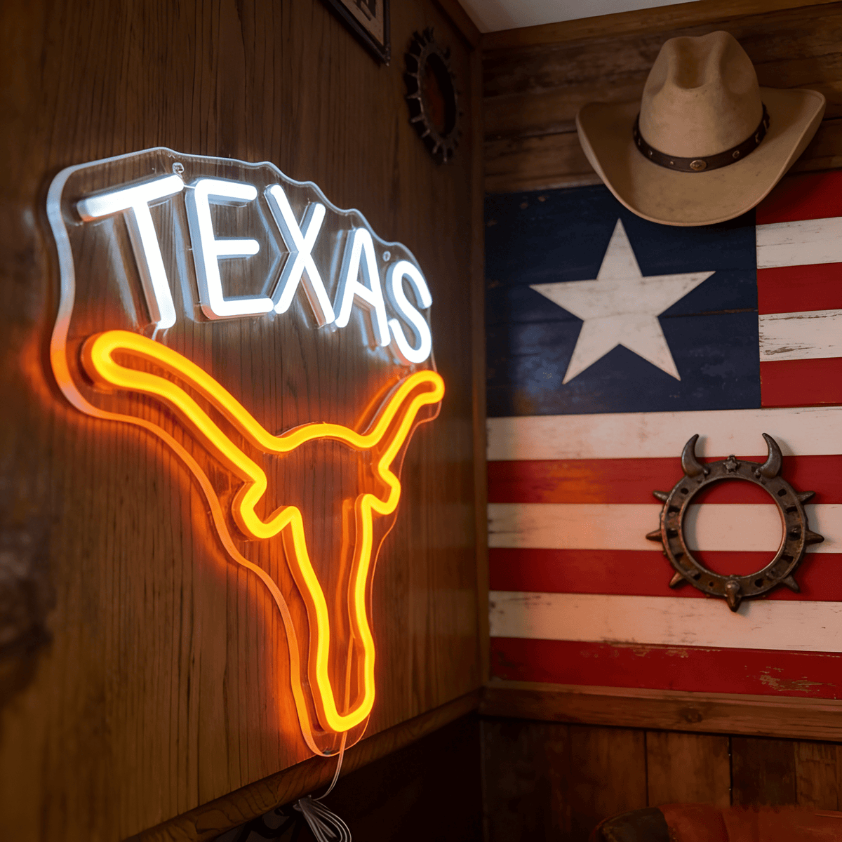 Texas Longhorn LED Neon Sign for Bar, Garage & Man Cave Decor