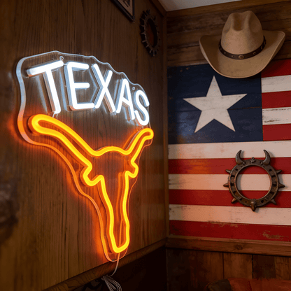 Texas Longhorn LED Neon Sign for Bar, Garage & Man Cave Decor