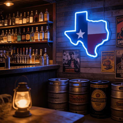 ShineNeon™ Texas Lone Star Flag LED Sign - Patriotic Blue Glow Wall Decor