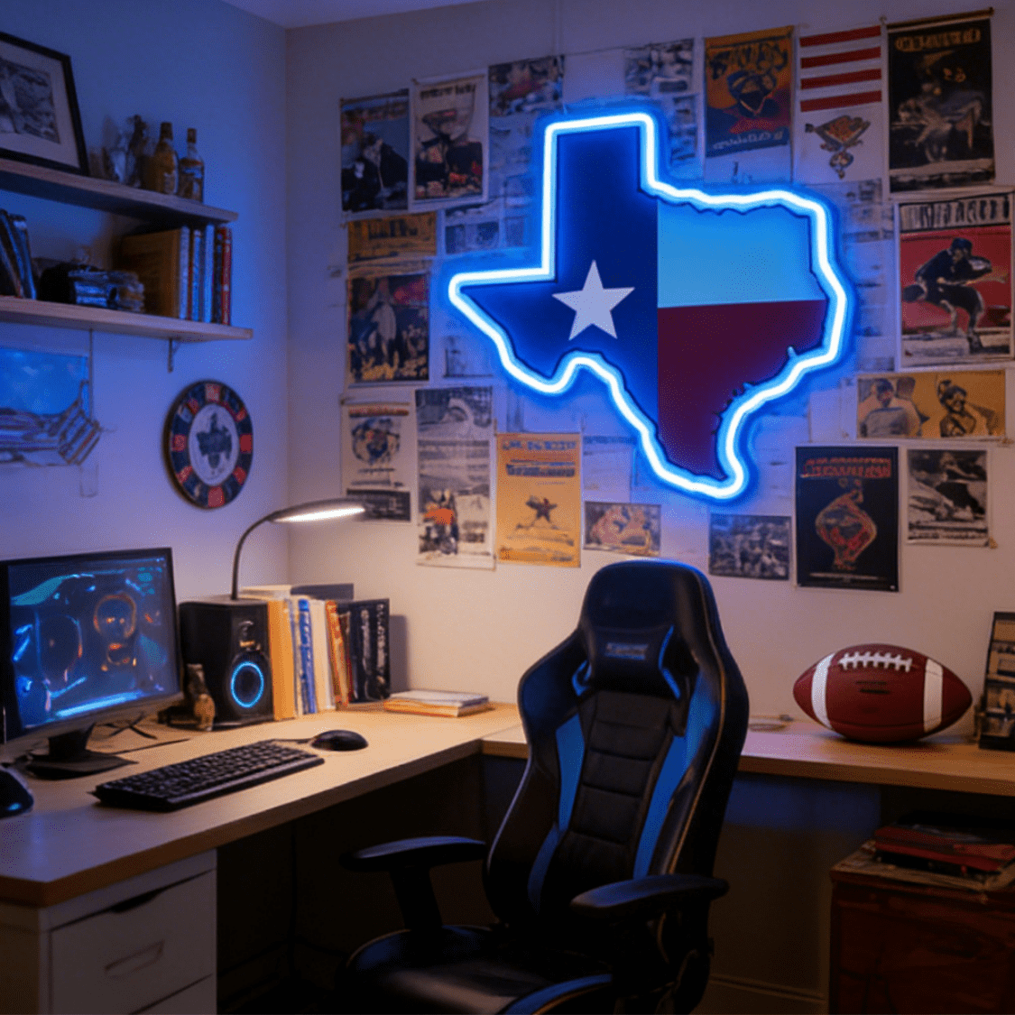 ShineNeon™ Texas Lone Star Flag LED Sign - Patriotic Blue Glow Wall Decor