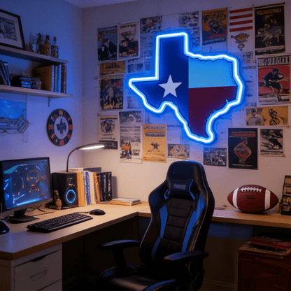 ShineNeon™ Texas Lone Star Flag LED Sign - Patriotic Blue Glow Wall Decor